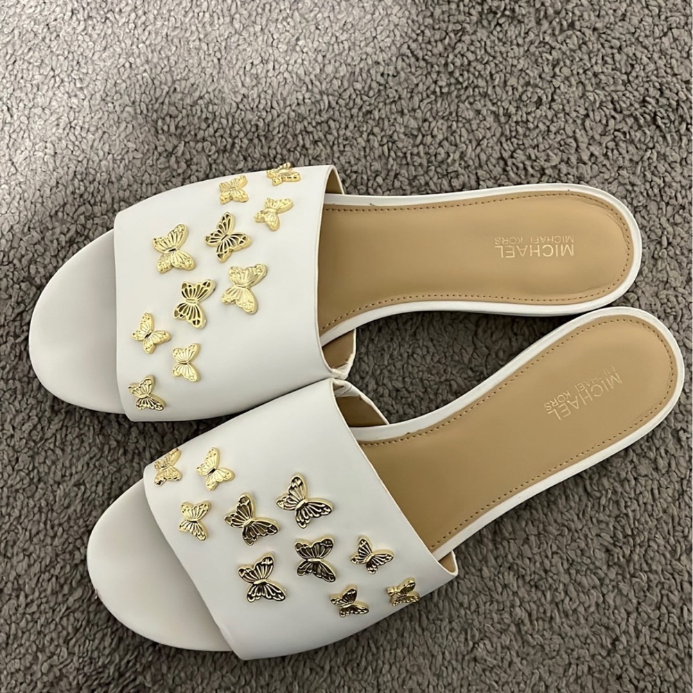 Michael Kors Lacey Butterfly Embellished Leather Slide Sandal